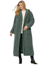 Woman Within Plus Size Long Hooded Berber Fleece Coat