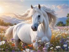 Tile Mural White Horse in Flower Meadow Nature Kitchen Bathroom Wall Backsplash
