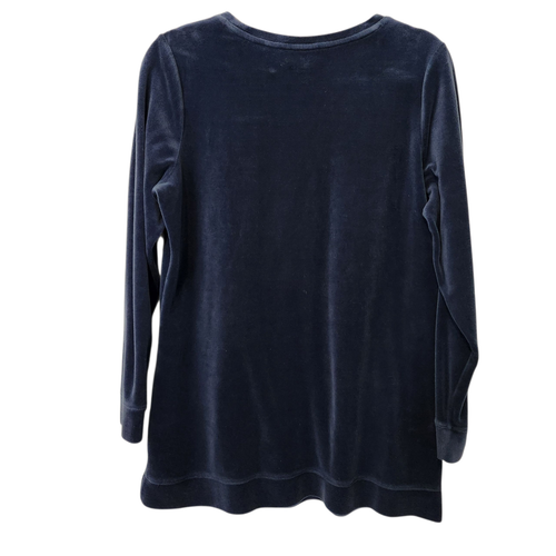 Denim & Company Velour Top Pullover Womens Small Long Sleeve Pockets Blue - Picture 4 of 14
