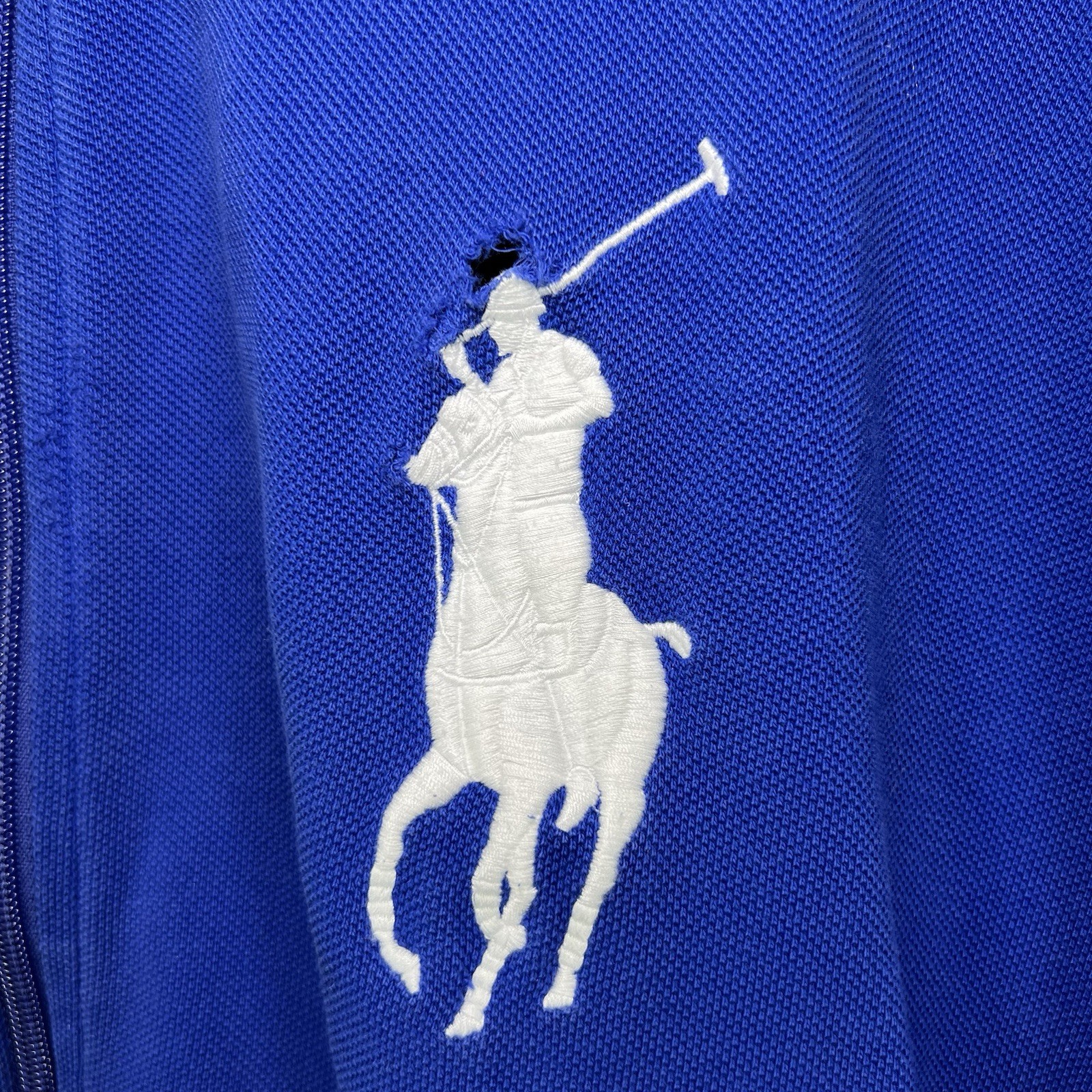 Polo Ralph Lauren Vintage Full Zip Track Jacket Uomo XLT Blu Big Pony DISTRESSATO