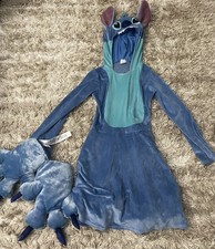 Disney Stitch Hooded Costume Dress, Polyester, Blue/Teal Sz. XL Girls  Gloves