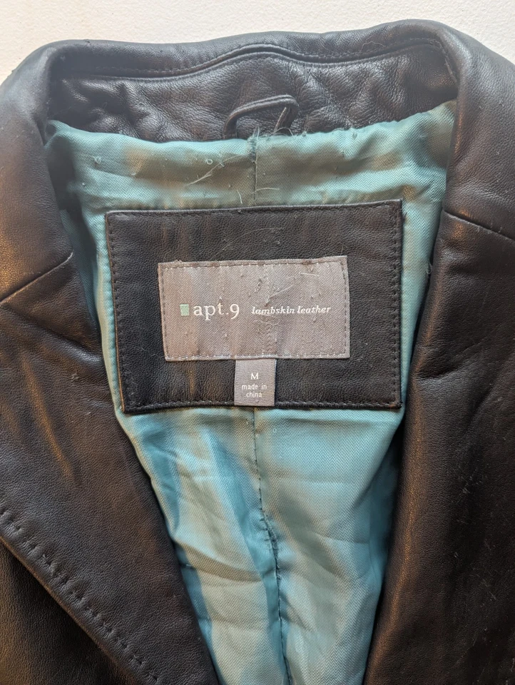 Apt 9 женщин черный 100% ягненка кожаная куртка кнопка спереди классический стиль Med - Изображение 2 из 4