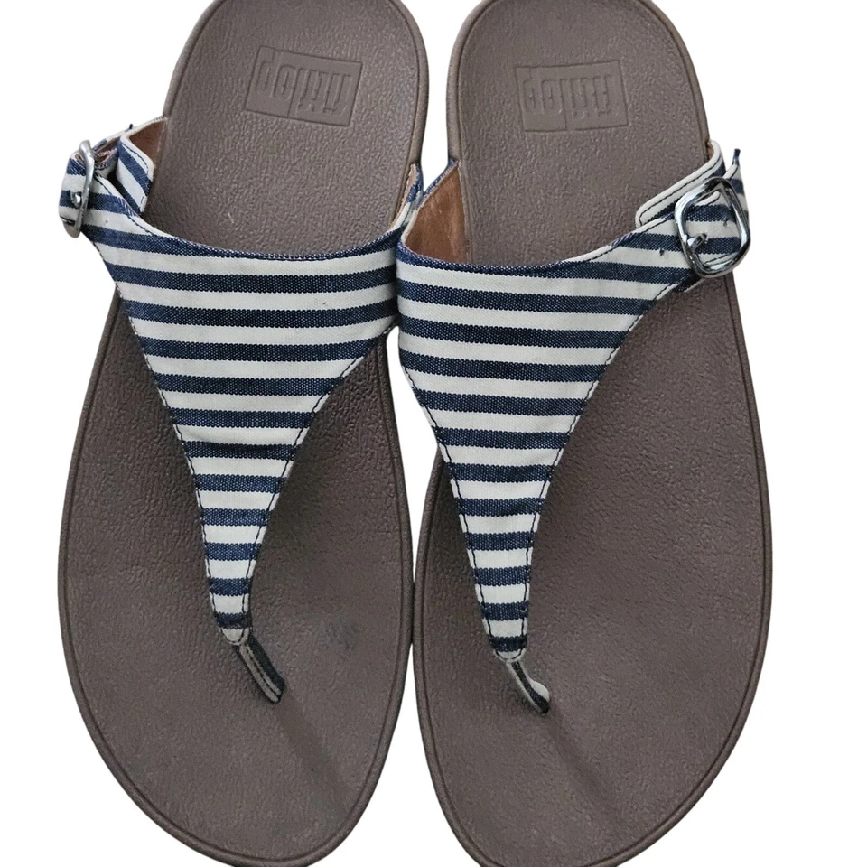 Sandálias femininas FitFlop listradas náuticas azul creme 9 - Imagem 2 de 4