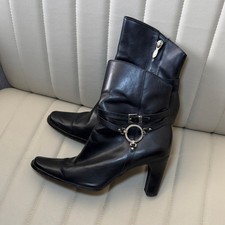 Rare Harley-Davidson Leather Harness Boots with Silver Hardware Heeled 8 Y2K