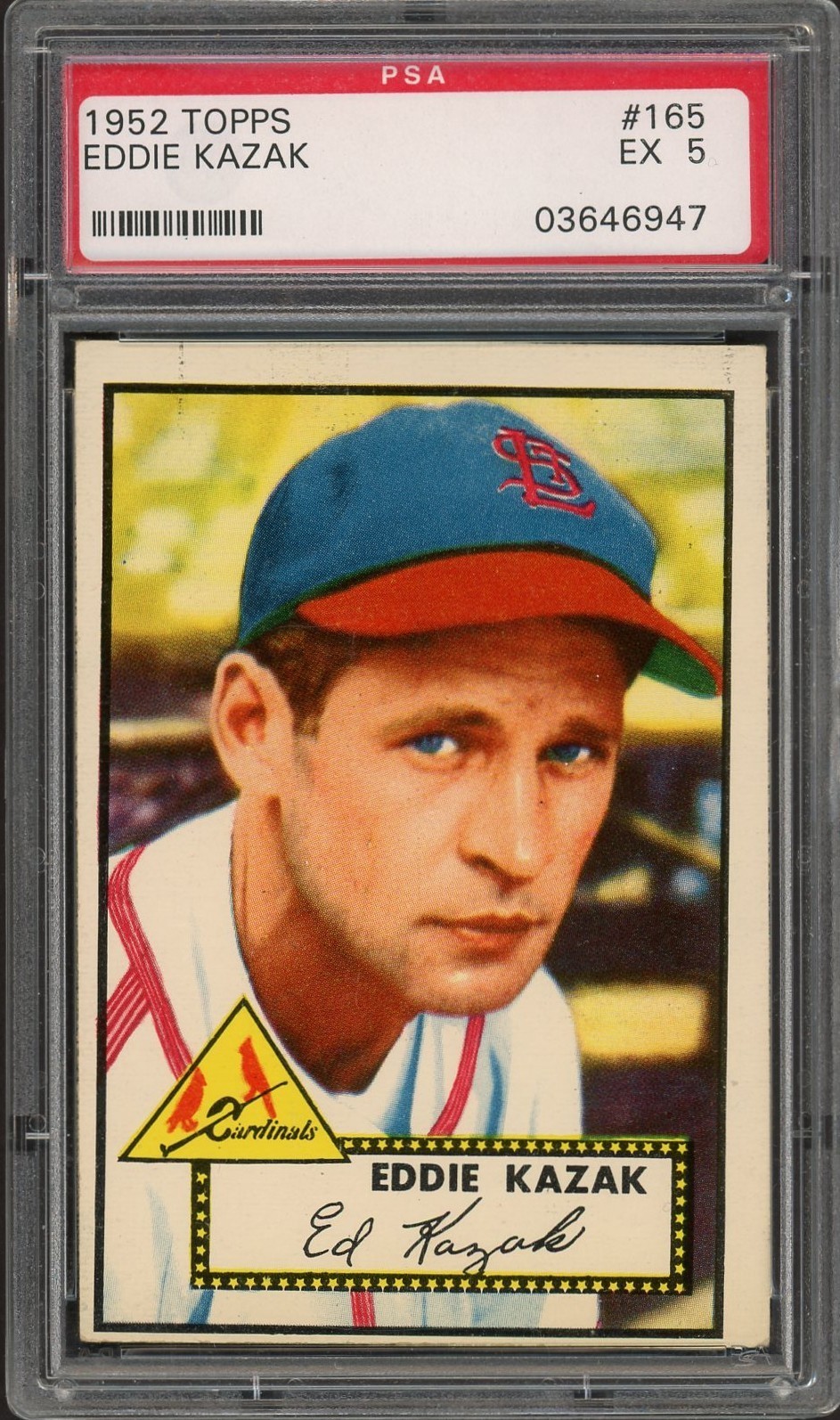 1952 Topps #165 Eddie Kazak St. Louis Cardinals - PSA 5 EX