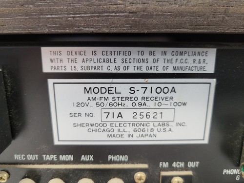Vintage 1970s Sherwood S-7100A AM/FM Stereo Receiver (Tested) - Picture 21 of 23