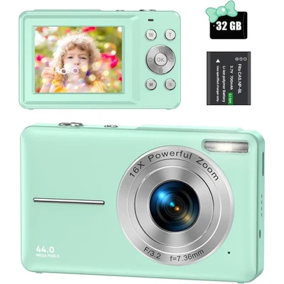 MARKENLOS Fotocamera digitale fotocamera compatta 16X zoom 44MP 1080P macchina fotografica con 32GB