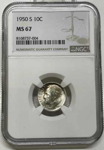 1950-S Roosevelt Dime 10c NGC MS67 Key Date