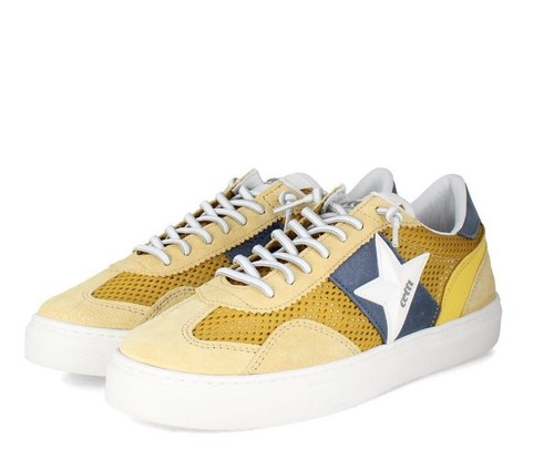 CETTI Ante Rejilla Gialla Scarpe Uomo Basse Sneaker Casual Traforata in Vera Pel - Foto 2 di 5