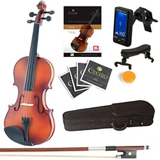 Mendini By Cecilio 4/4 MV Violin Beginner Kit w/Case, Bow, Tuner - Satin Antique