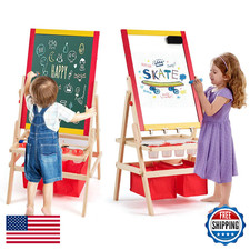 Honey Joy Easel For Kids Wooden Double-Sided Standing Toddler Easel W/Magnetic