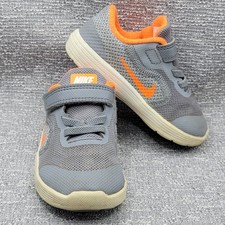 Nike Revolution 3 Shoes Sneakers Toddler Boys Size 6C Gray Orange Hook Loop