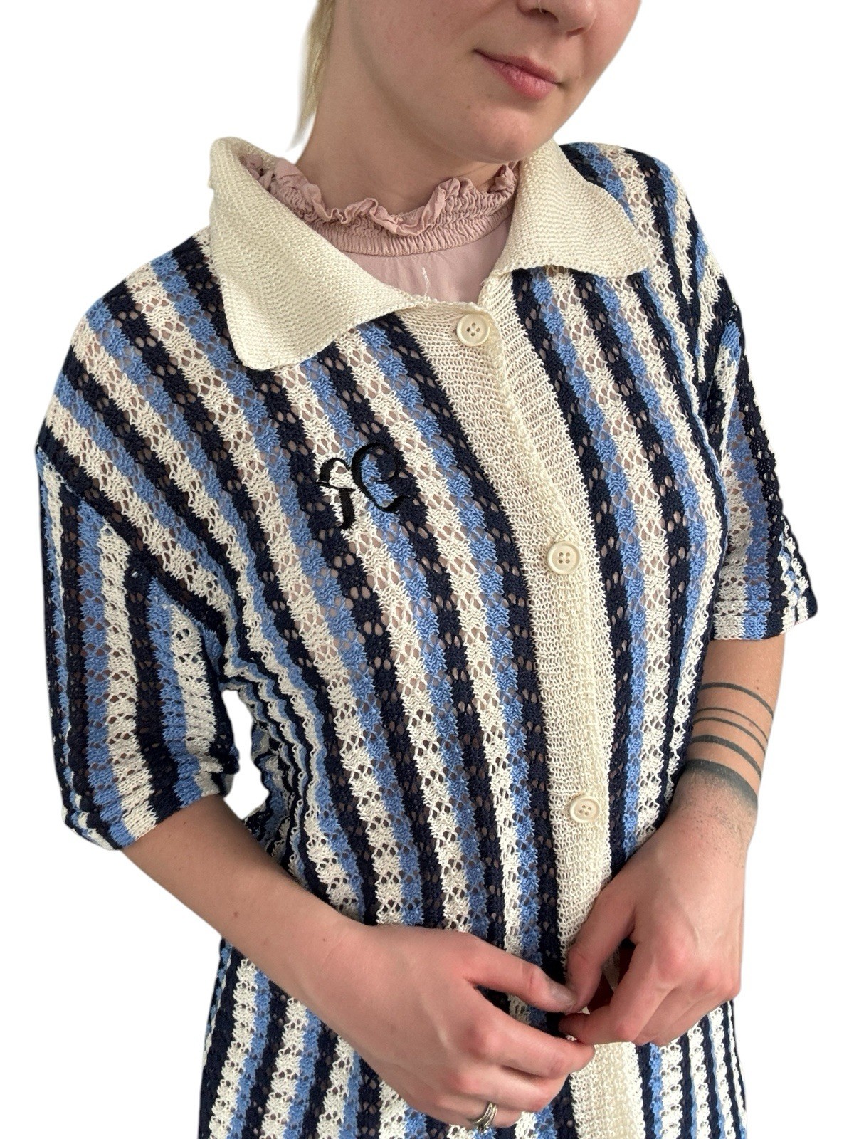 Empty Reference Unisex Knit Button Up Nautical Ca… - image 2