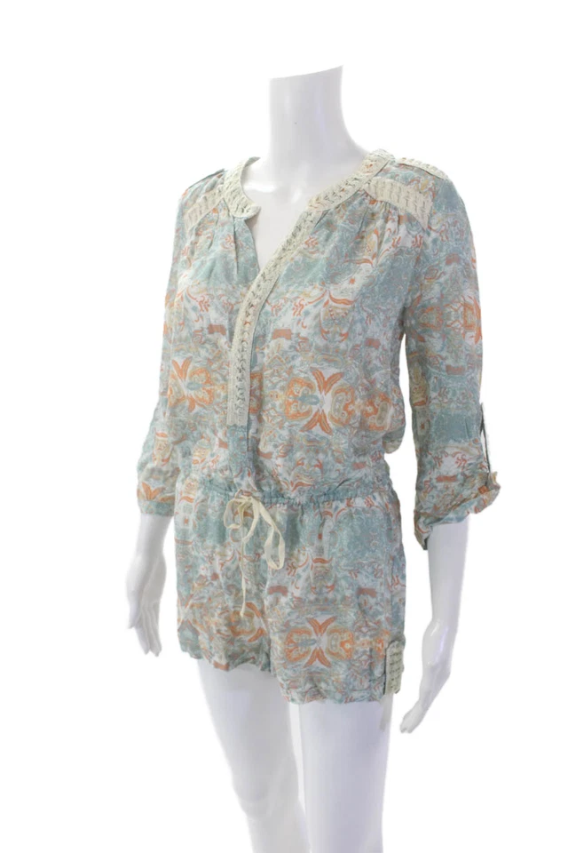 Mameluco Intermix para mujer abstracto manga 3/4 cuello en V cordón multicolor talla S Foto 2 de 4