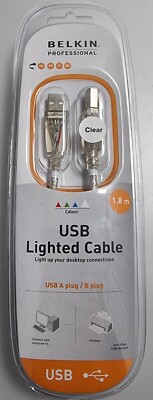 Belkin USB LED BELEUCHTETES KABEL Typ A Stecker auf Typ B Stecker 1,8 m Druckerkabel