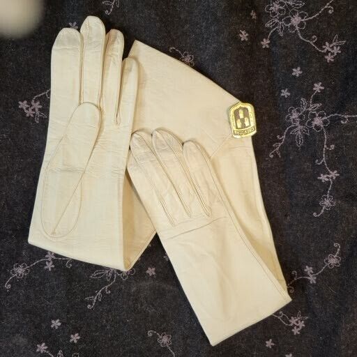 Vintage France Leather Evening Gloves Long White … - image 6