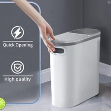 Bathroom Trash Can Garbage Can with Press Lid Slim Trash Bin for Toilet 10L