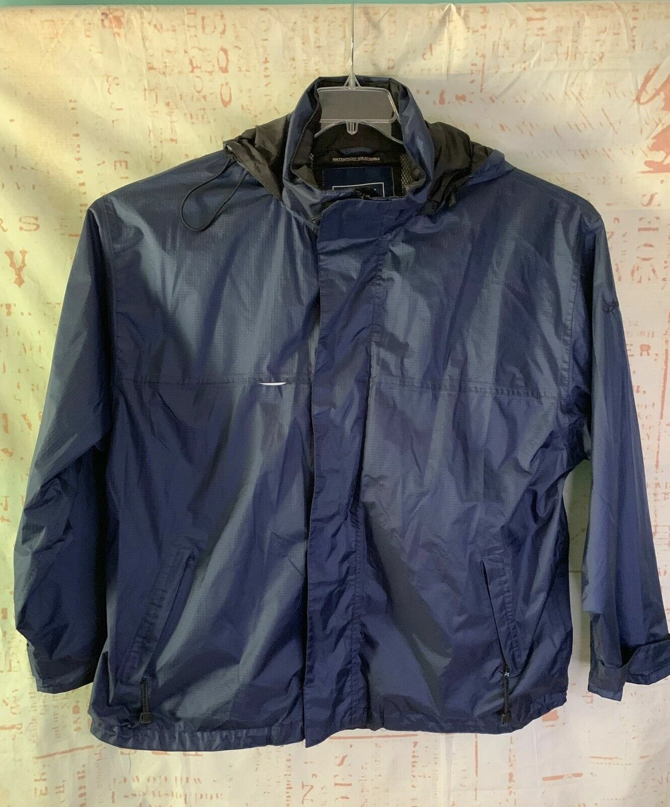 Bimini Bay Jacket Blue Mens XXL Zip Waterproof Hooded Vented Hiking Fishing