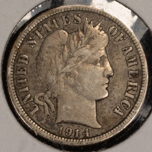1914 10c Barber Silver Dime - Fine/VF - Value Coin - SKU-T3992