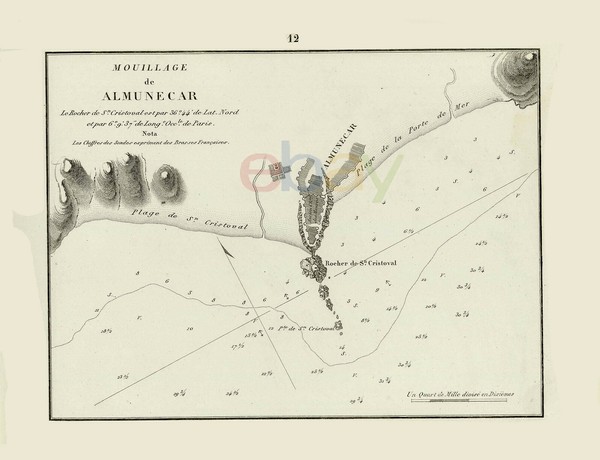 FONDEADERO DE ALMUÑECAR. Carta náutica francesa.1859. GAUTTIER y otros.  
