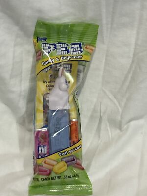 2022White Easter Bunny Rabbit Head Pez Candy Dispenser Blue Stem Brand New NICE