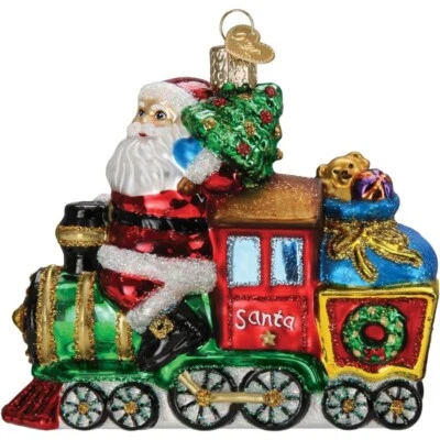 Old World Christmas SANTA ON LOCOMOTIVE (40341) Glass Ornament w/OWC Box