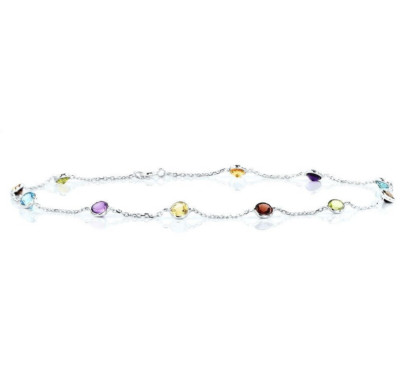 14K White Gold Anklet Bracelet With Round Shaped Gemstones 11