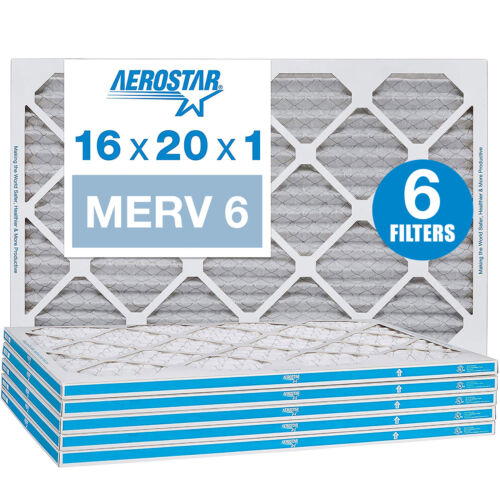 Aerostar 16x20x1 MERV 6 Pleated Air Filter, AC Furnace Air Filter, 6 Pack