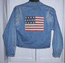 Vtg Ralph Lauren Polo Dungarees Denim Jean American Flag Western Jeans Jacket S