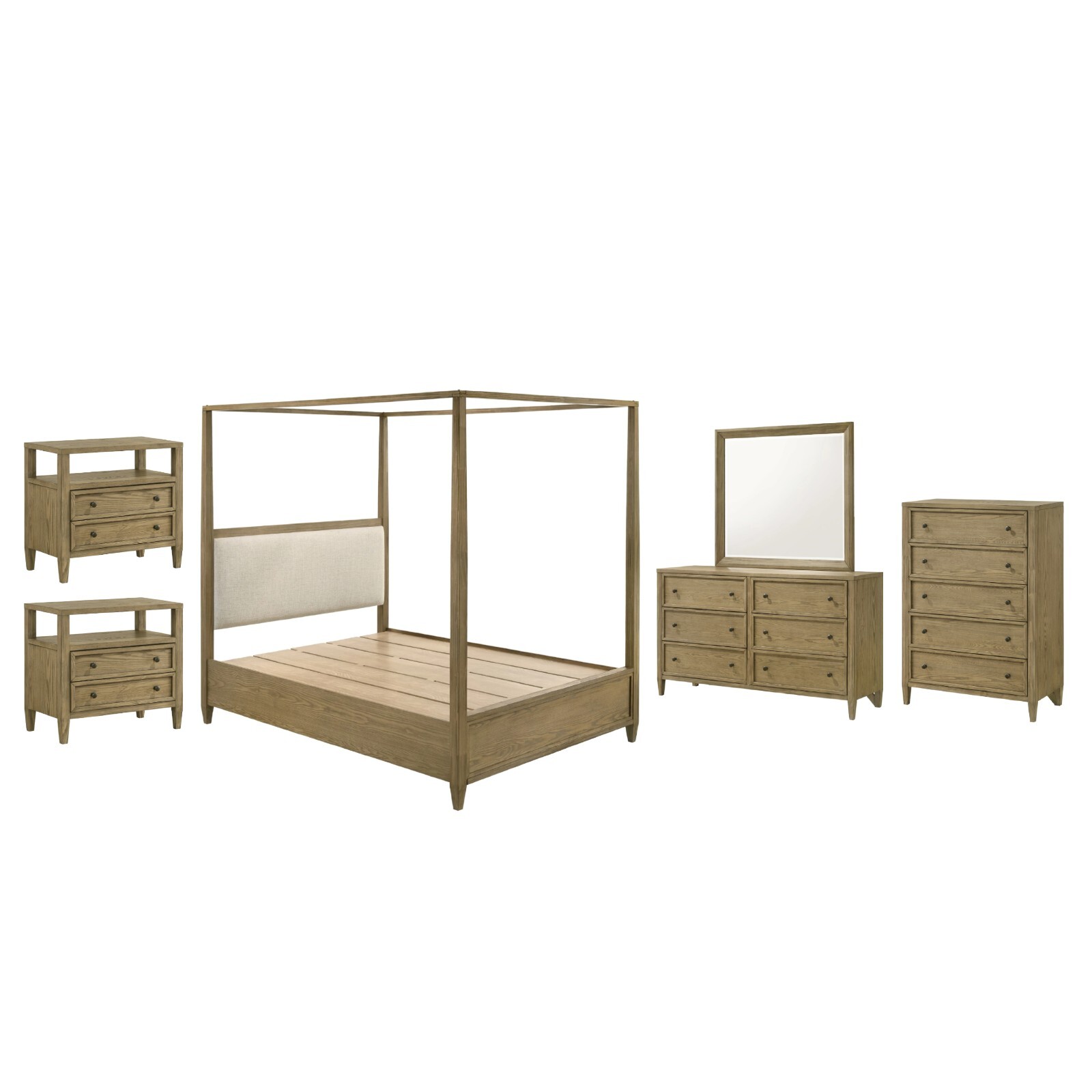 Queen King 5pc Natural Rustic Brown Platform Bedroom Set Bed/d/m/n/c