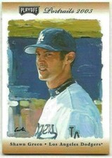 2003 PLAYOFF PORTRAITS SHAWN GREEN #10/50 BRONZE COMBO MATERIAL BAT & JERSEY #26