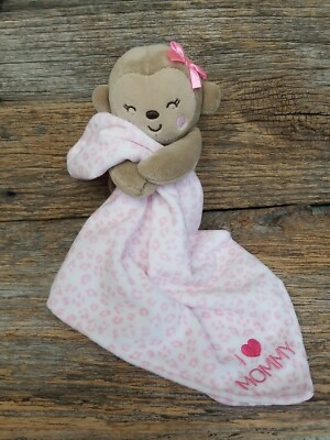 Child of Mine Monkey Lovey I Heart Mommy Rattle Security Blanket Leopard Pink