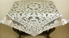 Beige 33" Square Polyester Cutwork Embroidery Tablecloth Coffee Side End Table