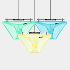 Men Briefs Gay Sexy Transparent Men's Underwear Soft Ice Silk Low Waist Panties