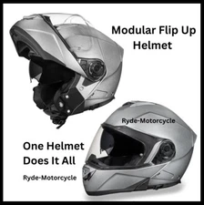 Daytona Glide Silver Metallic Modular Flip UP Face DOT Motorcycle Helmet MG1-SM