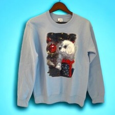 Vintage Sweatshirt Size Small Christmas Holiday Dog Blue Crewneck