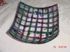 STUDIO ART GLASS SIGNED LARGE FUSED MULTI COLOR BASKET  BOWL/CENTERPIECE