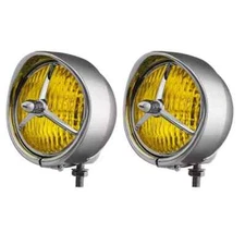 4.5'' Chrome Round LED Motorcycle Classic Fog Light Lamps Yellow Lens For Harley