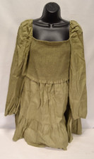NWT Quince 100% European Linen Smocked Mini Washed Olive Dress Size XL