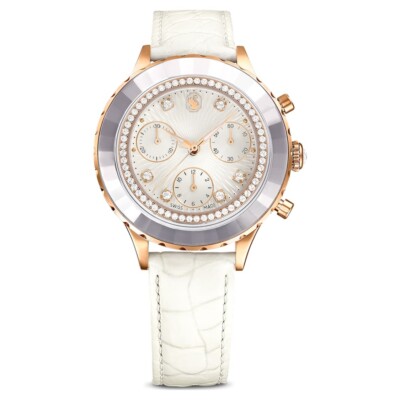 Swarovski ホワイトレザー クロノグラフ腕時計 Swarovski Octea Chrono Watch Swiss Made, Leather Strap, White
