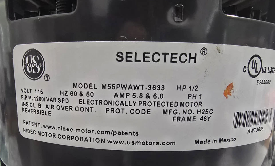 Двигатель вентилятора Amana-Goodman 0131F00332 1/2 л.с. (без оригинальной коробки) - Изображение 3 из 4