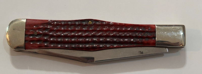Winchester USA Coke Bottle Folding Hunter Knife 9-1/2" Red Jigged Bone NICE!!