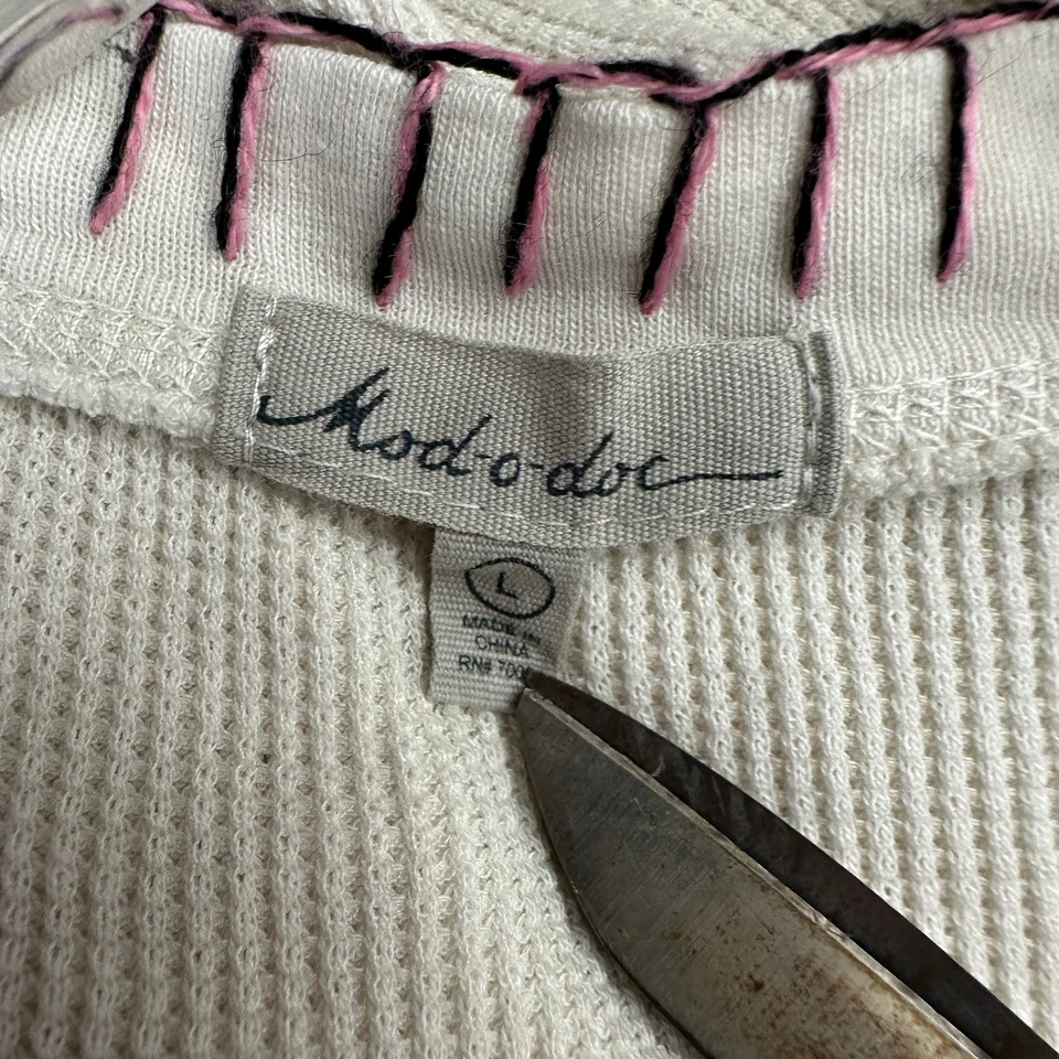 Top Henley Mod O Doc para mujer talla L bordado boho cottagecore tejido gofre Foto 4 de 4