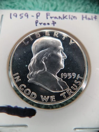 1959-P 50C Proof Silver Franklin Half Dollar Deep Cameo On Obverse some toning