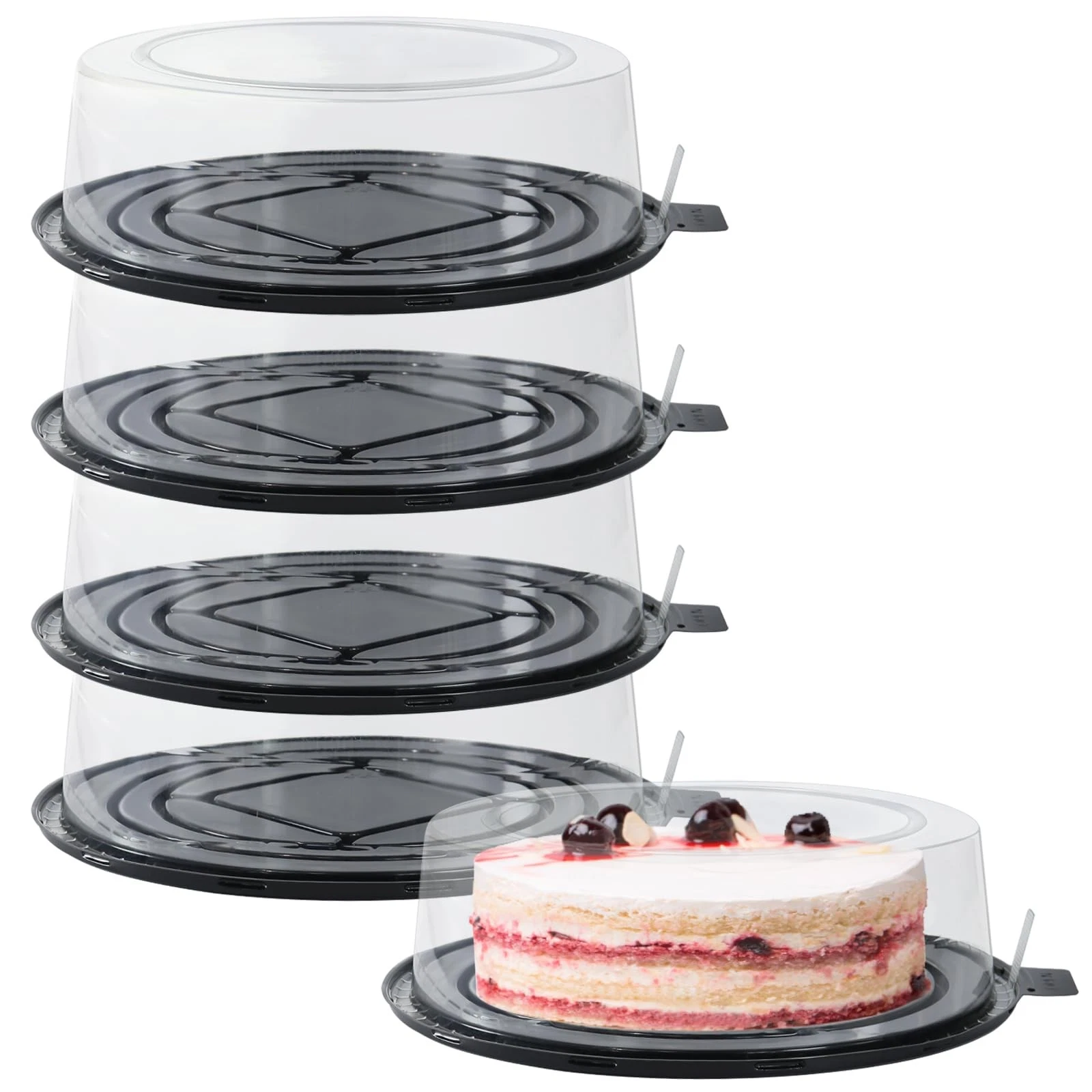 5pcs Round Clear Cake Carriers for Transport Plastic Disposable Cake Containe...