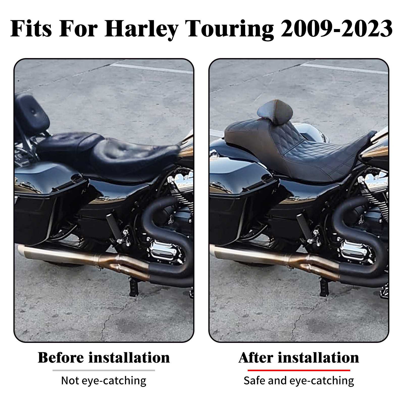 Black Lattice Gel Seat & Backrest For Harley Touring Electra Glide FLHT 2009-23