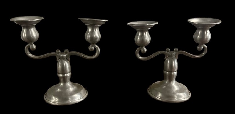 Vintage Pair of Kirk Candlestick Holders American Pewter Guild LTD Model No. 150