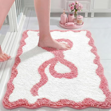 Pink Bow Bathroom Rug 20" x 32" Scalloped Bow Bath Mat