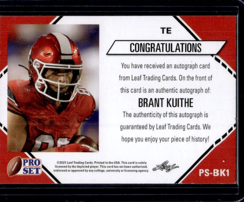 2021 Pro Set College Football Brant Kuithe Auto RC Rookie #PS-BK1 Utes - Image 2 of 2