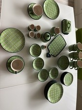 Keramik Geschirr Oberlausitz Neukirch Karl Luis Lehmann 38 Teile, Grün Kariert